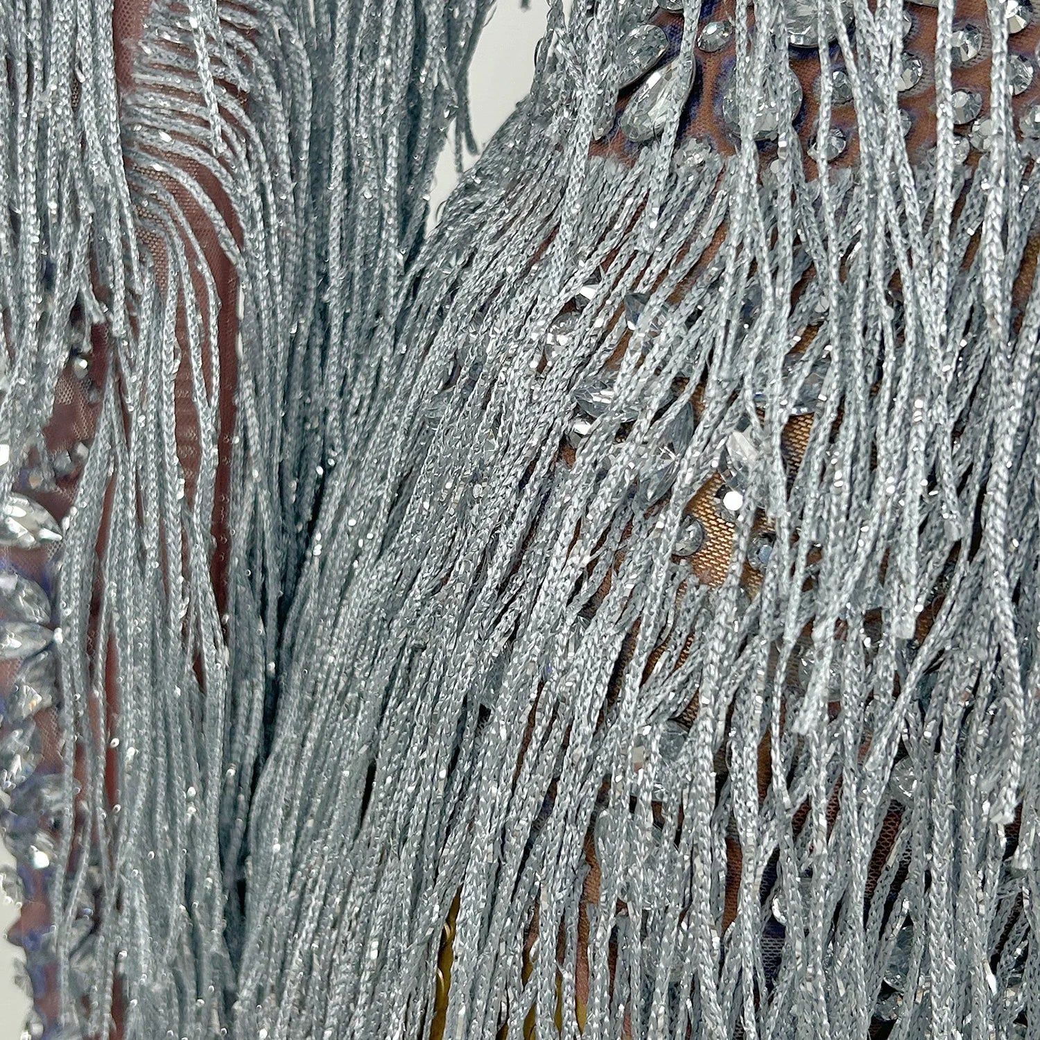 Shining Silver Tight Bodysuit Performance Dancer Costume Women Sexy Mesh Stretch Sequins Fringes Nightclub Stage Outfit Shenhui