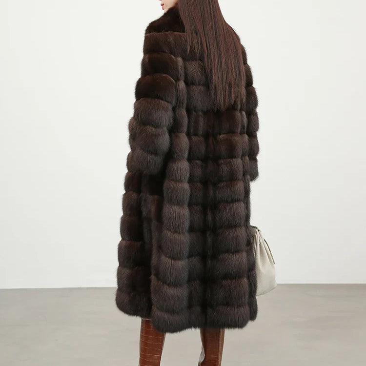 Autumn Winter Elegant Luxury Chic Long Thick Warm Faux Sable Fur Coat Women Shawl Collar Fluffy Overcoat