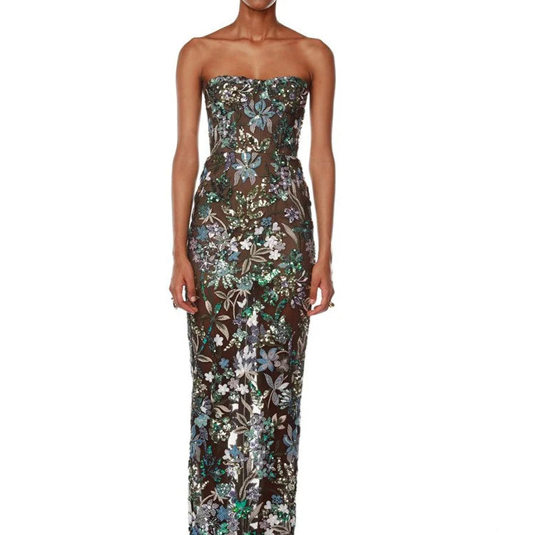 Celebrity Party Dresses For Women 2024 Summer Holiday Wear Sexy Sleeveless Embroidery Design Long Gowns