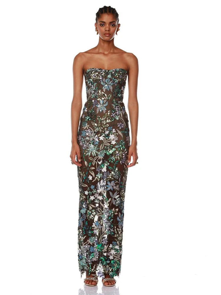 Celebrity Party Dresses For Women 2024 Summer Holiday Wear Sexy Sleeveless Embroidery Design Long Gowns