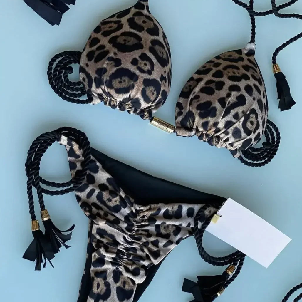 Sexy Swimsuit Women Triangle Bikinis Set Thong Bandage Swimsuits Solid Color Bath Suit Two Piece String Swimear Beach Wear