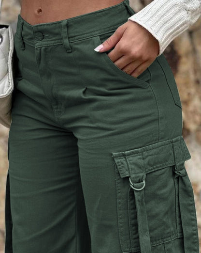 Pantalon Cargo à jambes droites pour femmes, taille haute, poches, Baggy décontracté, Denim, cordon de serrage, Streetwear, pantalon de jogging extensible, Y2K 