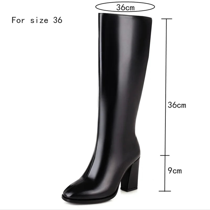 Elegant Knee High Boots Women Autumn Winter Women's High Boots Zipper Heels White Green Long Shoes Ladies Large Size 48