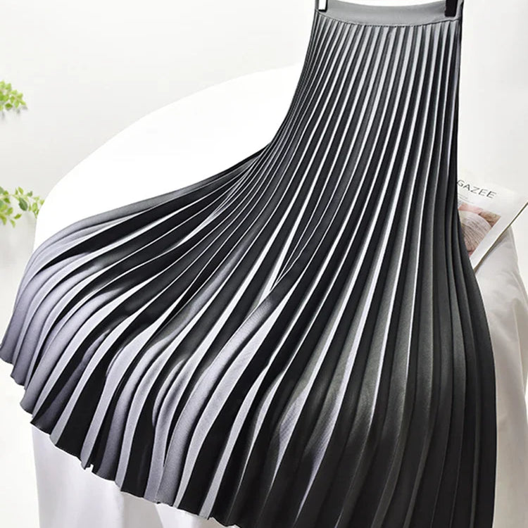 Brand Designer Women Spring Autumn Elegant Chic Solid Pleated Skirt High Waist Luxury Fashion With Elastic Female C-035 Dark Grey