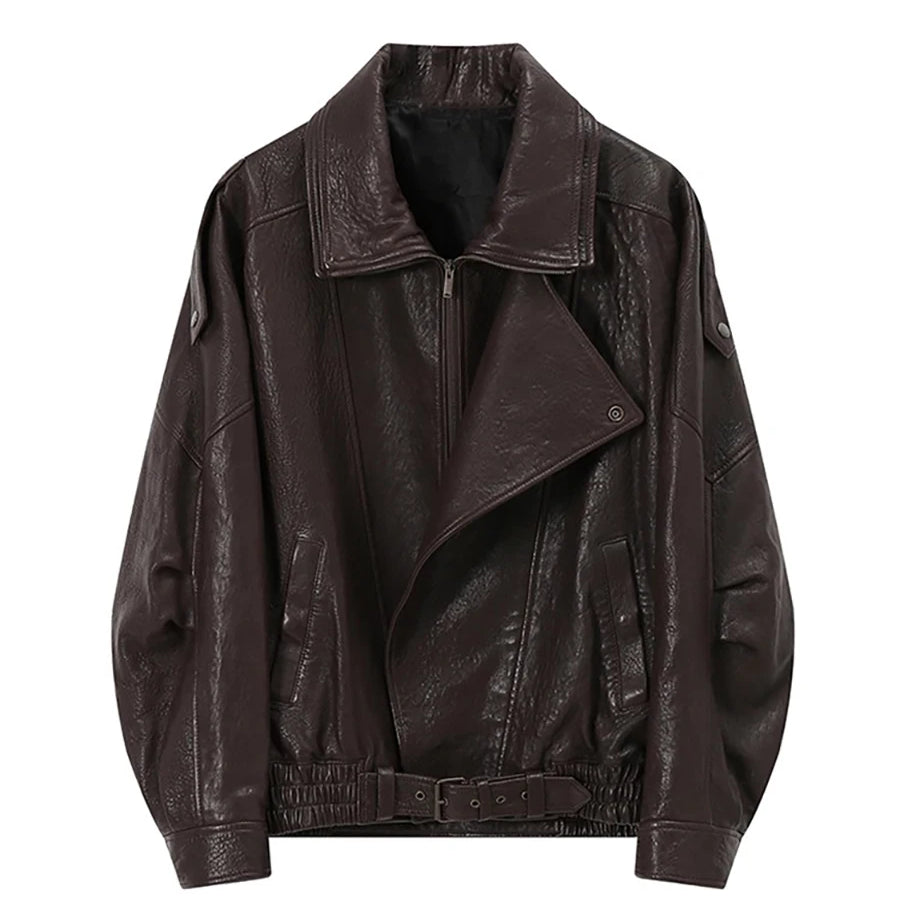 Lautaro Autumn Brown Oversized Pu Leather Moto & Biker Jacket Women Long Sleeve Zippper High Quality American Retro Clothing