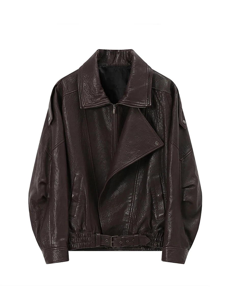 Lautaro Autumn Brown Oversized Pu Leather Moto & Biker Jacket Women Long Sleeve Zippper High Quality American Retro Clothing