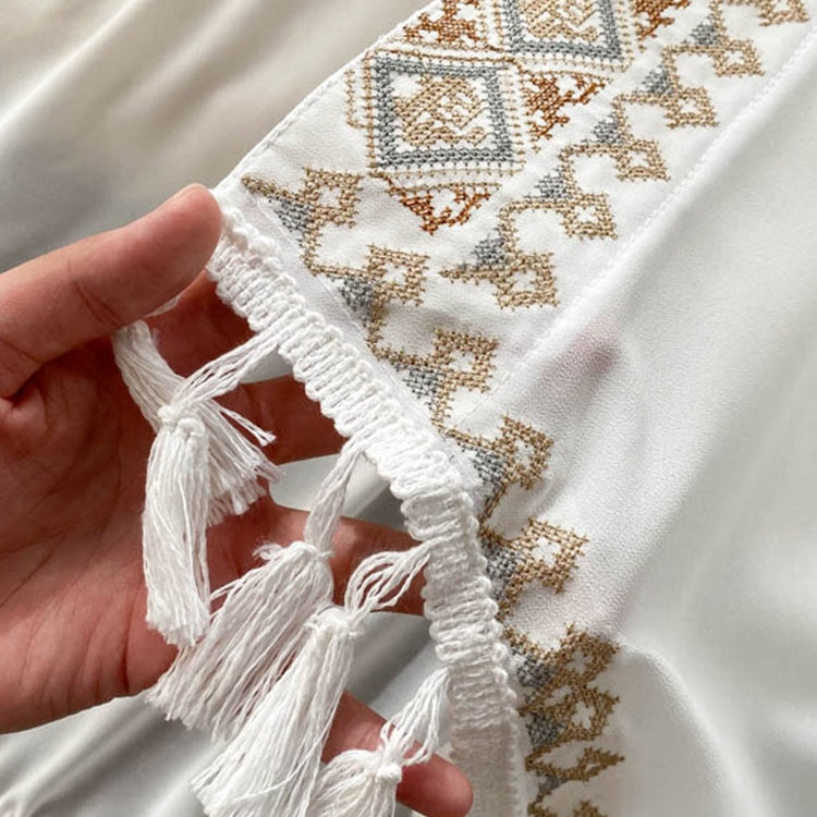 Summer Pareo Beach Kimono Bohemian Cover Up Long Fashion Embroidery Poncho Cardigan Tassel Chiffon Shirt