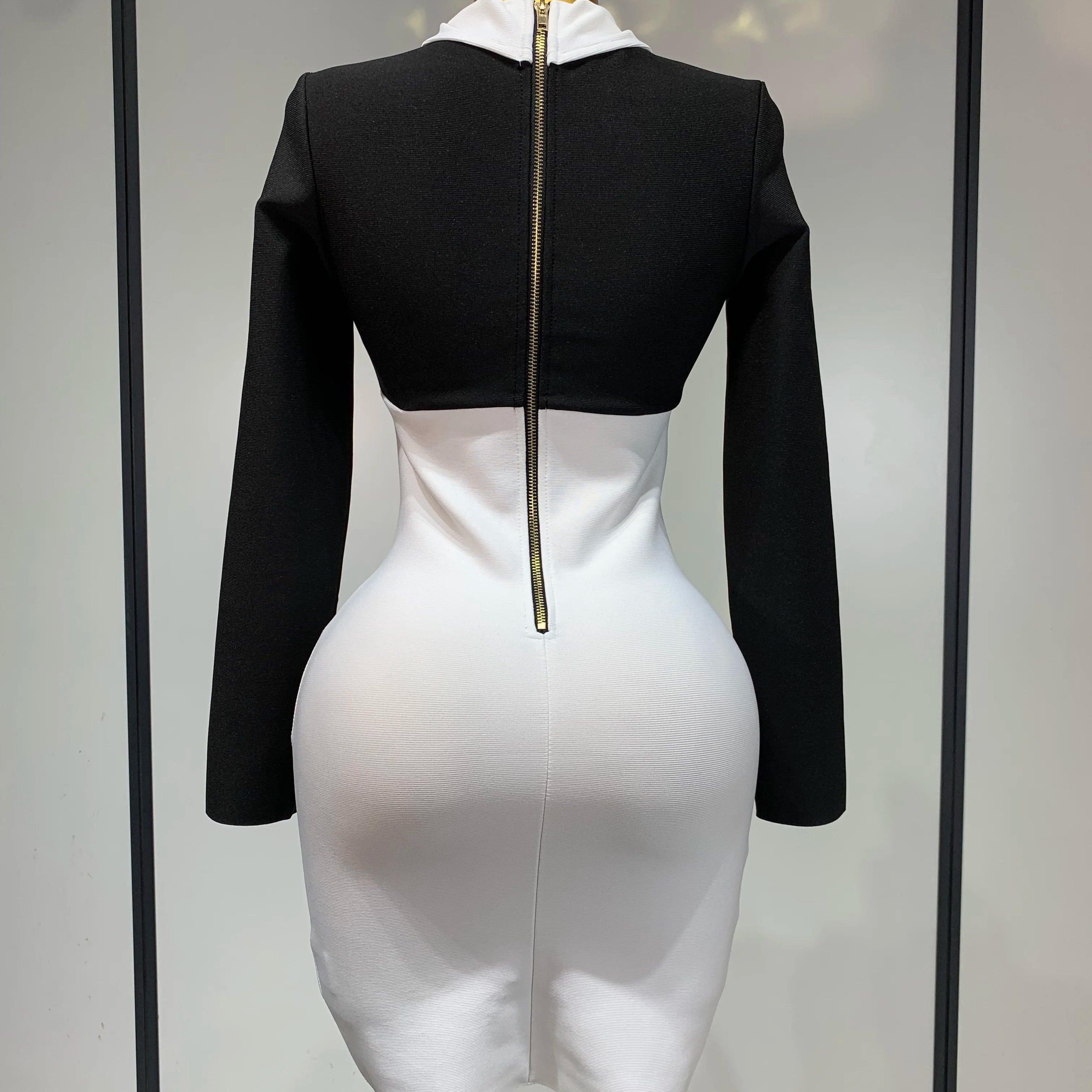 Women Long Sleeve Elastic Bodycon Short Bandage Dress 2025 High Street Office Lady Formal Elegant Business Club Party Dresses