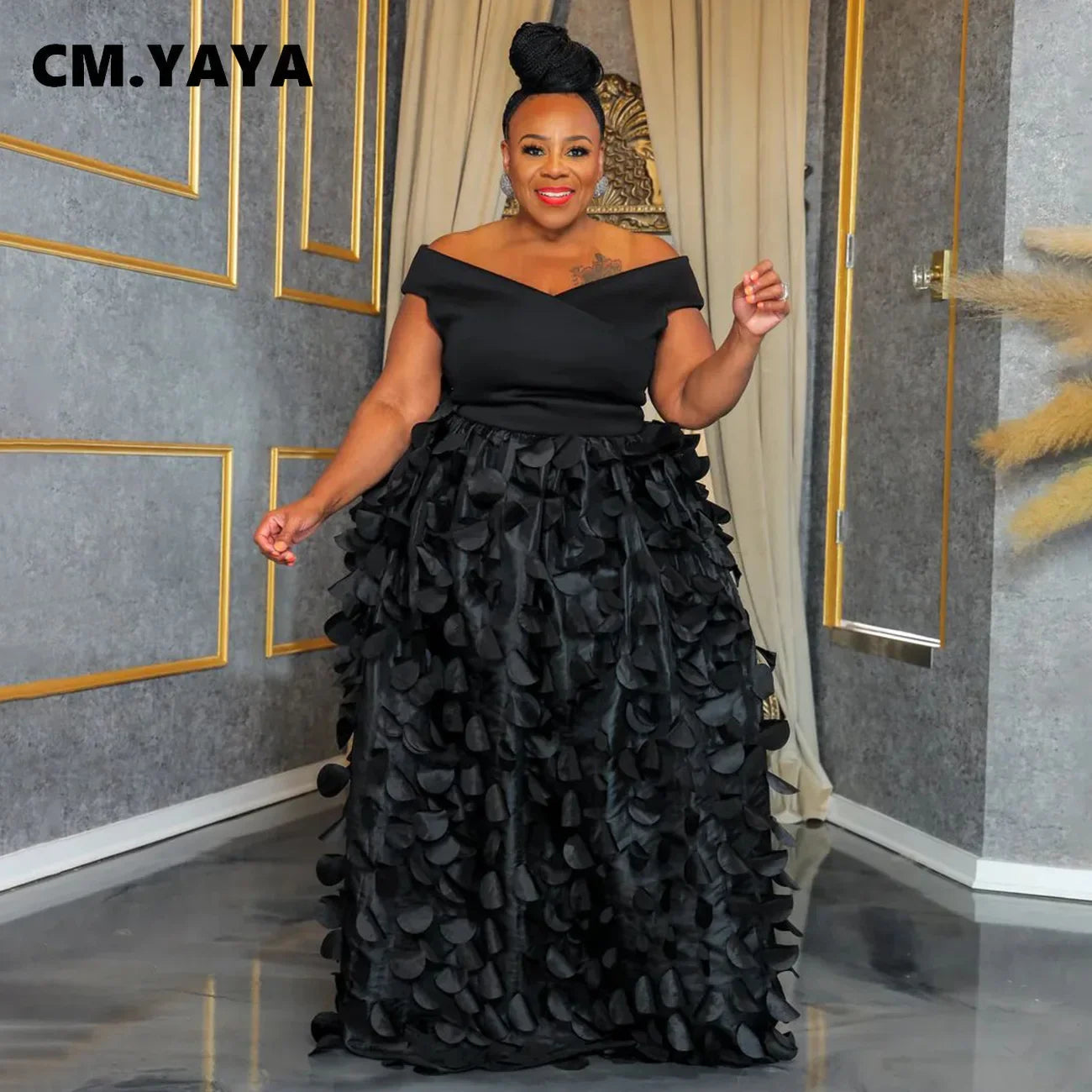 Plus Size Women Short Sleeve Slash Neck Big Swing Loose Smock Maxi Dress 2024 Fall Party Evening Long Dresses