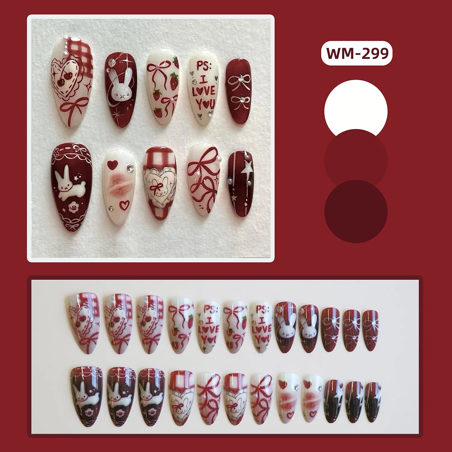 24pcs Cute Santa Claus Press on Nails Christmas Tree Gingerbread Man Fake Nails Sweet Red Almond False Nails New Year Xmas Gift 4