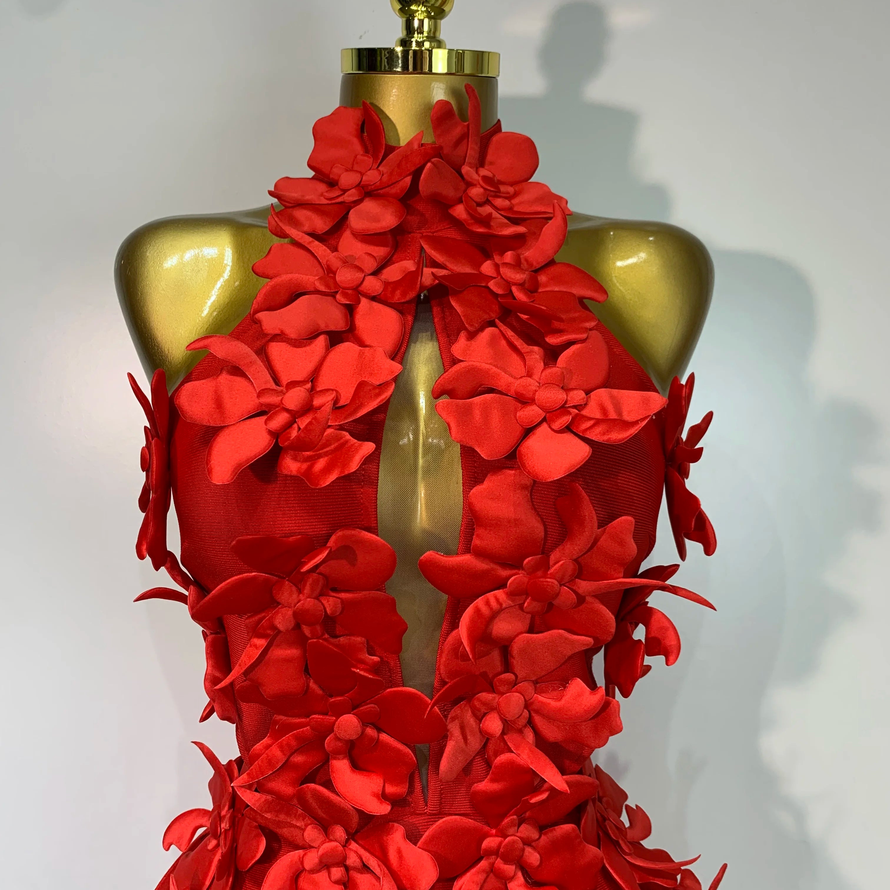 Women Sexy Sleeveless Flower Hollow Out Evening Party Bandage Dresses Red Knitted Bodycon Birthday Wedding Guest Clothing