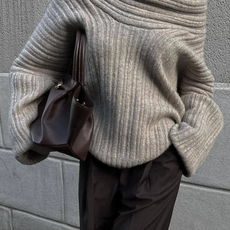 Autumn Oversized Sweater for Women Sexy Slash Neck Knit Pullovers Long Sleeve Women's Sweater Loose-fit Casual Knitwear 2024