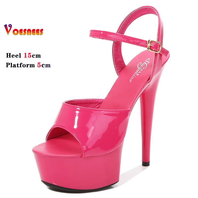 15CM Stiletto Waterproof Platform Sandals Stripper High Heels Women Sexy Show Shoes Platform High-heeled Wedding Shoes Size 43 As picture shown 8