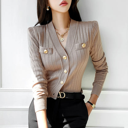 Cardigan de luxe à manches longues pour femmes coréennes, pull élégant assorti avec tout, manteau supérieur tricoté, printemps automne 
