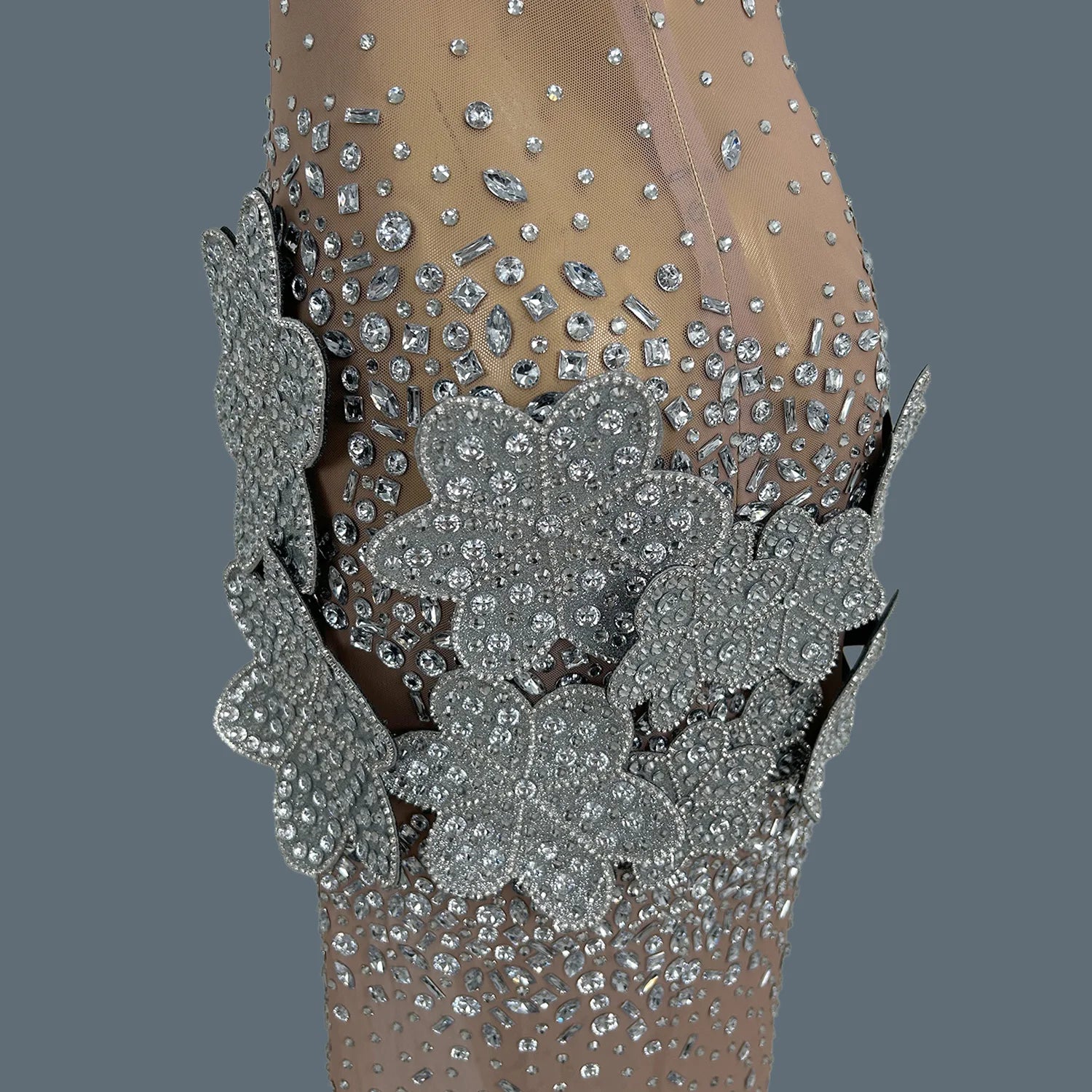 3D Flower See Through Mesh Evening Dress Sexy Women High end Couture Sparkly Rhinestone Party Long Dress Event Outfit Tiehua