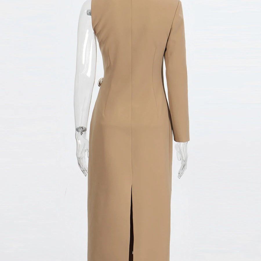 Solid Slimming Spliced Folds Irregular Dresses for Women V Neck Long Sleeves Temperament Dress Female Fashion New