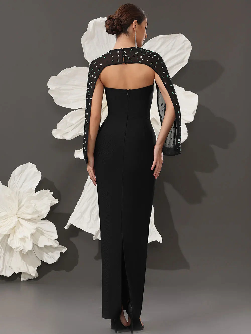 2025 Sexy Women's Light Luxury Nail Bead Shawl+Strapless Sleeveless Bandage Dress Set Fashion Bodycon Long Dress Party Vestidos