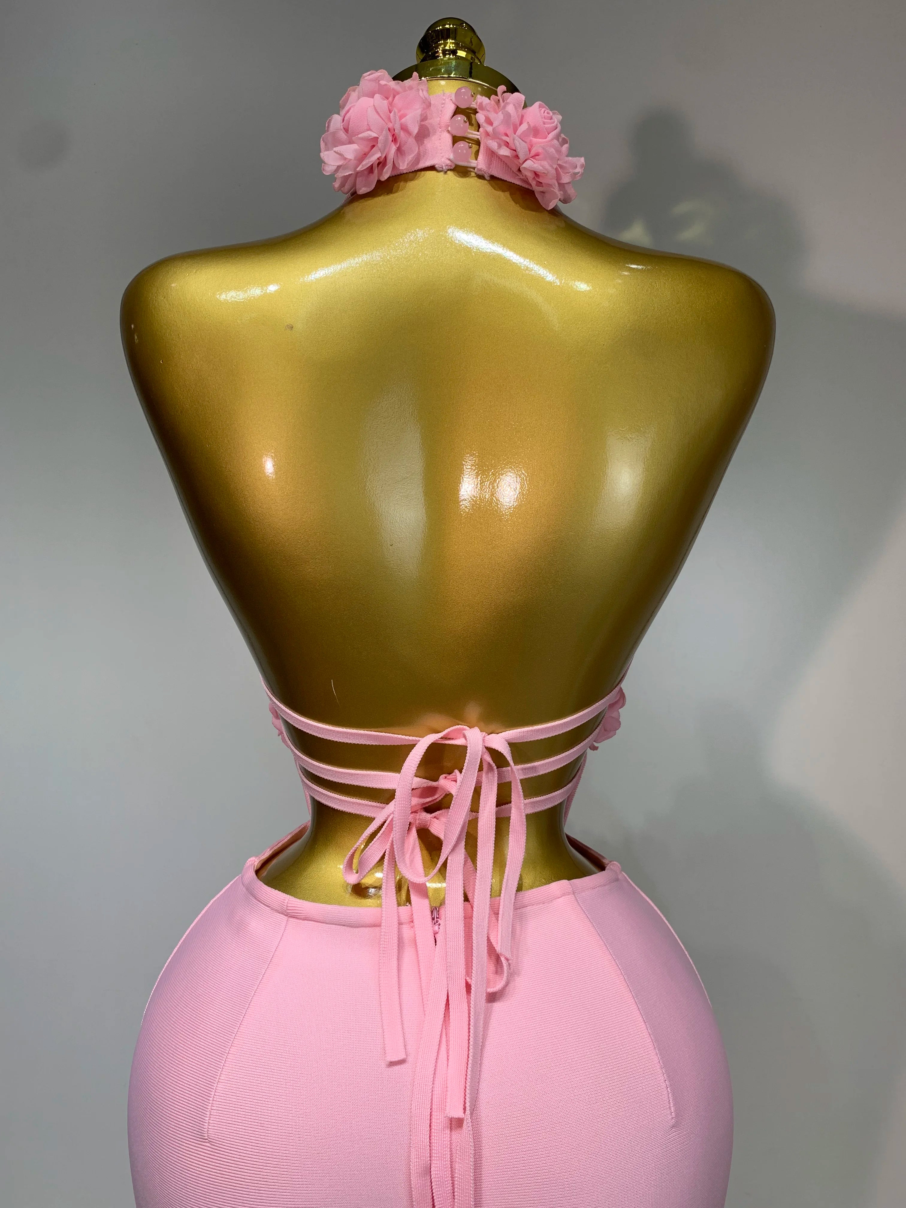 Luxury Birthday Dress Women Celebrity Sexy Halter Backless Flower Long Bandage Bodycon Dress 2025 Elegant Evening Party Outfit ﻿