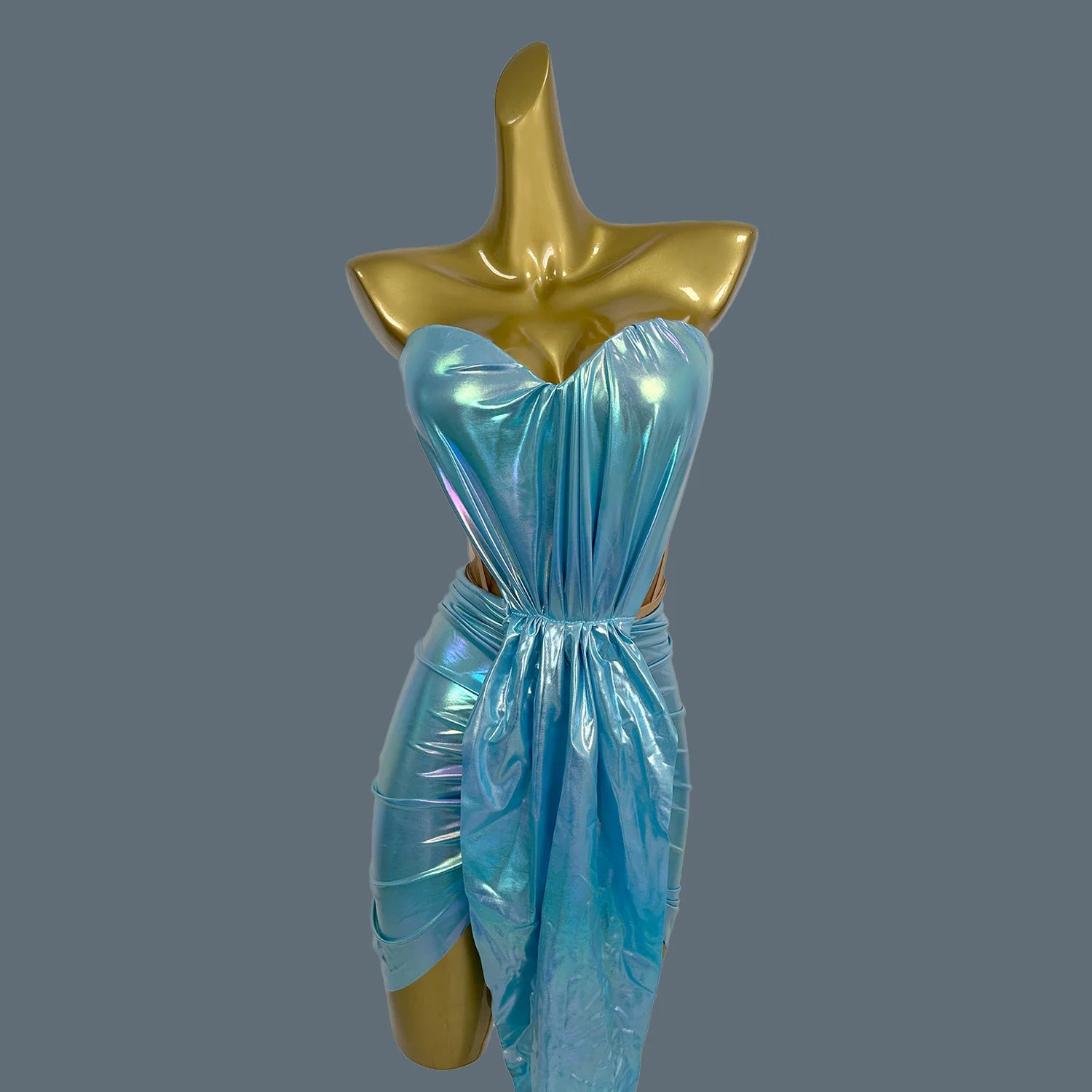 Shine Bandage Strapless Top Mini Skirt 2Pcs Blue Set for Women Sexy Club Dance Wear Bar Celebrate Evening Birthday Dress Yaoxia Blue One Size