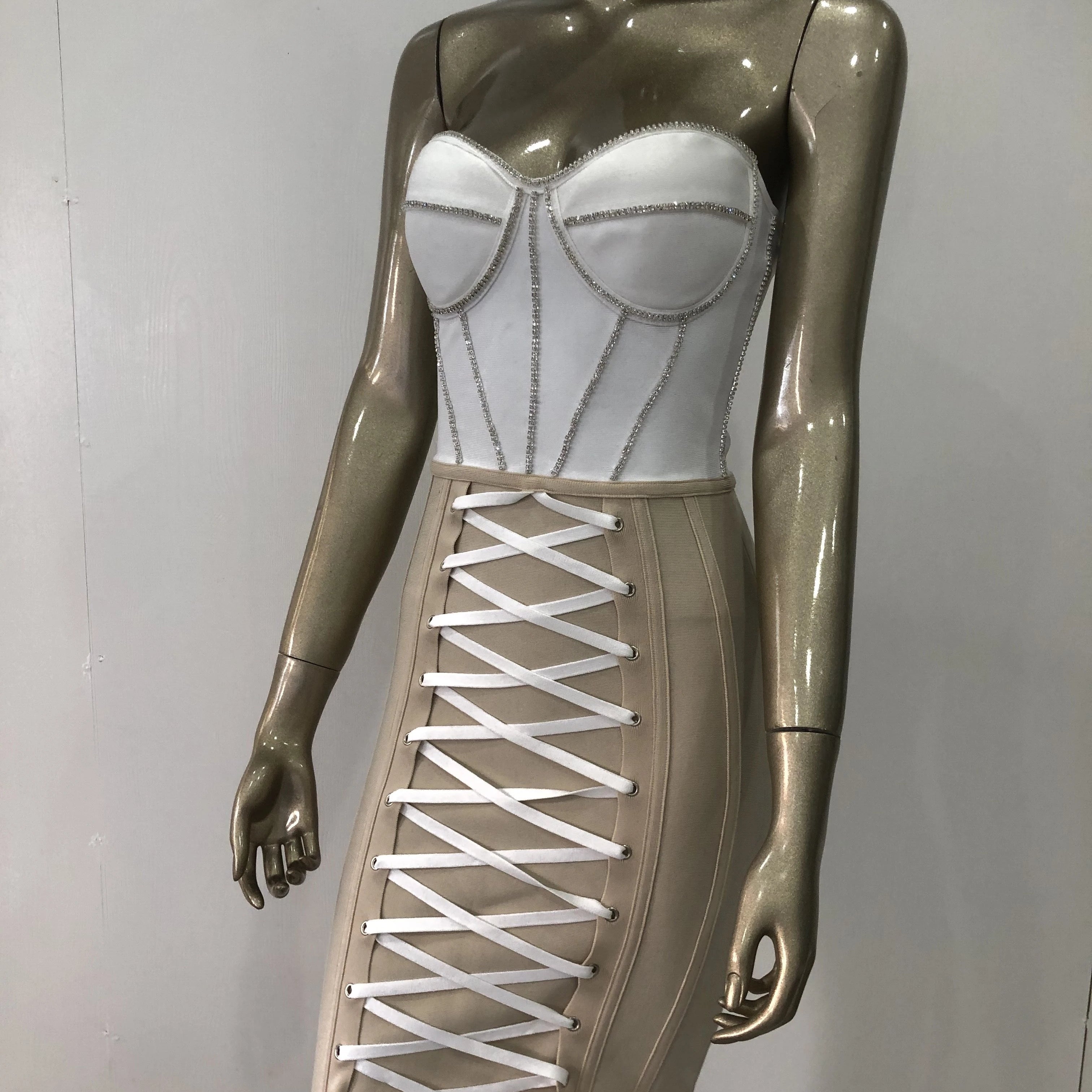 2022 New Women Celebrity Pink Khkai Strapless Rayon Bandage Dress Elegant Evening Party Dress Vestidos