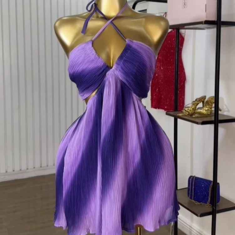 CM.YAYA Women Sleeveless Strap Gradient Printed Big Swing Dress 2025 Beach Holiday Evening Night Party Vestidos Sexy Dresses