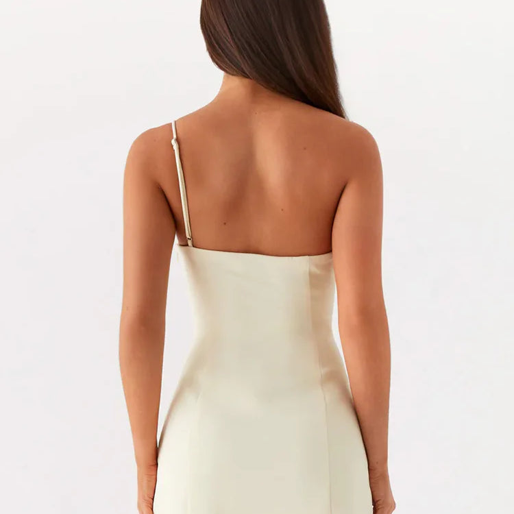 Rose One Shoulder Sexy Mini Dress For Women Robe Summer Solid Off-shoulder Backless A-line Club Party Dress Elegant