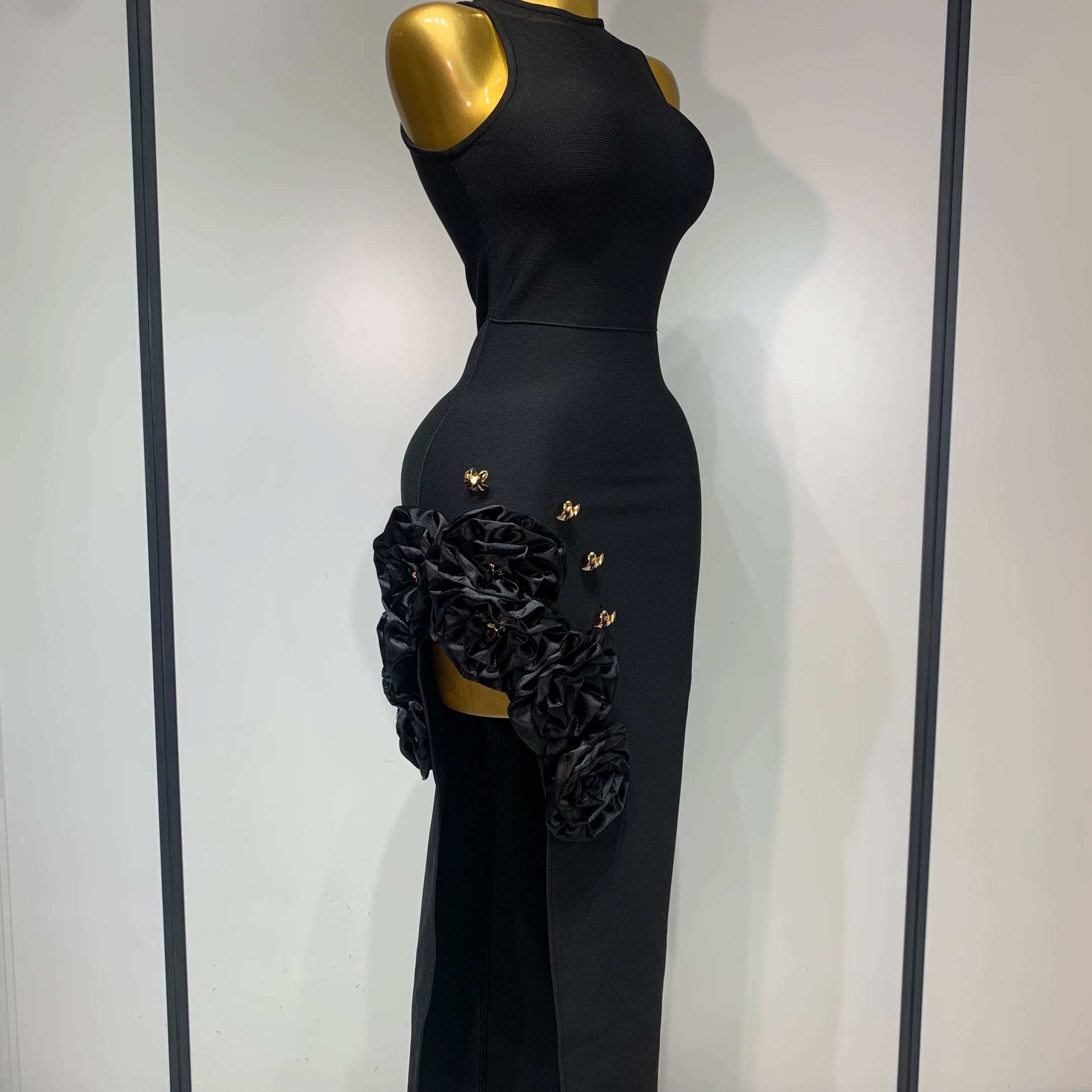 Women Fashion Celebrity Sexy Applique Black Long Bodycon Bandage Dress 2025 Elegant Evening Party Club Luxury Birthday Dresses