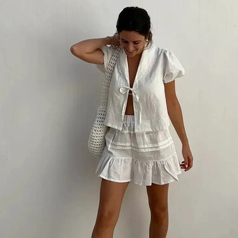Two Piece Vacation Outfits Woman Sexy Outfit Women Summer Dressess Women's Skirt Set and Blouse Holiday Dress Pieces Top