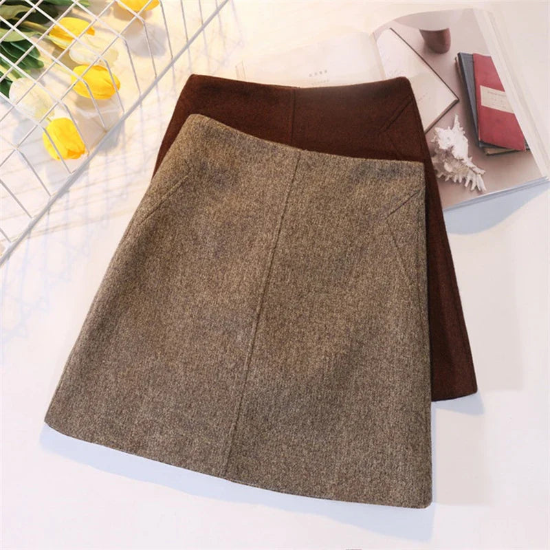 Fashion Wool Skirt Women Autumn Winter Thick Warm A-Line High waist Mini Skirts Women's Woolen Boots Short Skirts Faldas F196