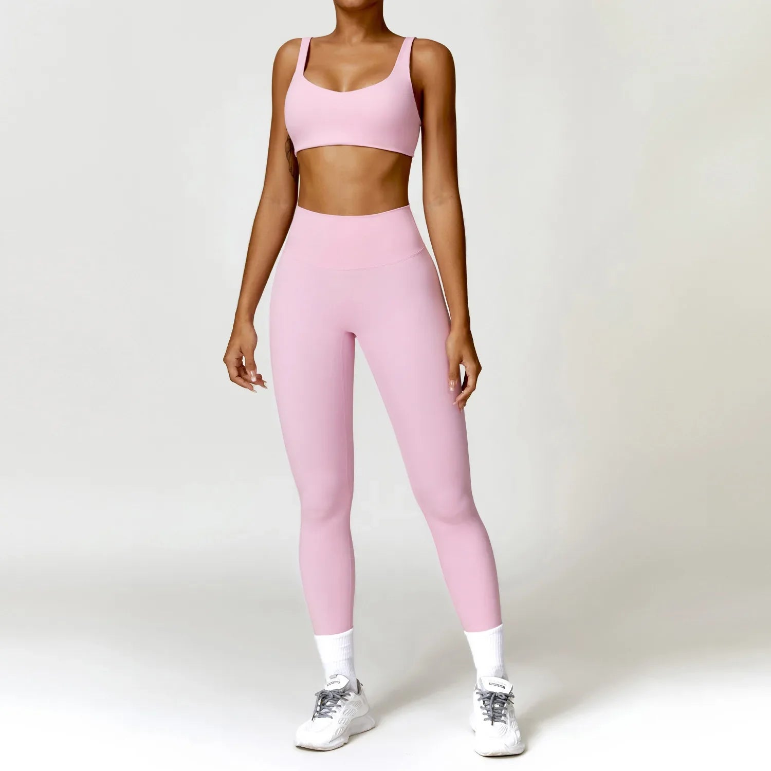 Women Tracksuit Yoga Set 2PCS Sportswear Workout Clothes Athletic Wear Gym Legging Fitness Bra Crop Top Long Sleeve Sports Suits Pink Set-2