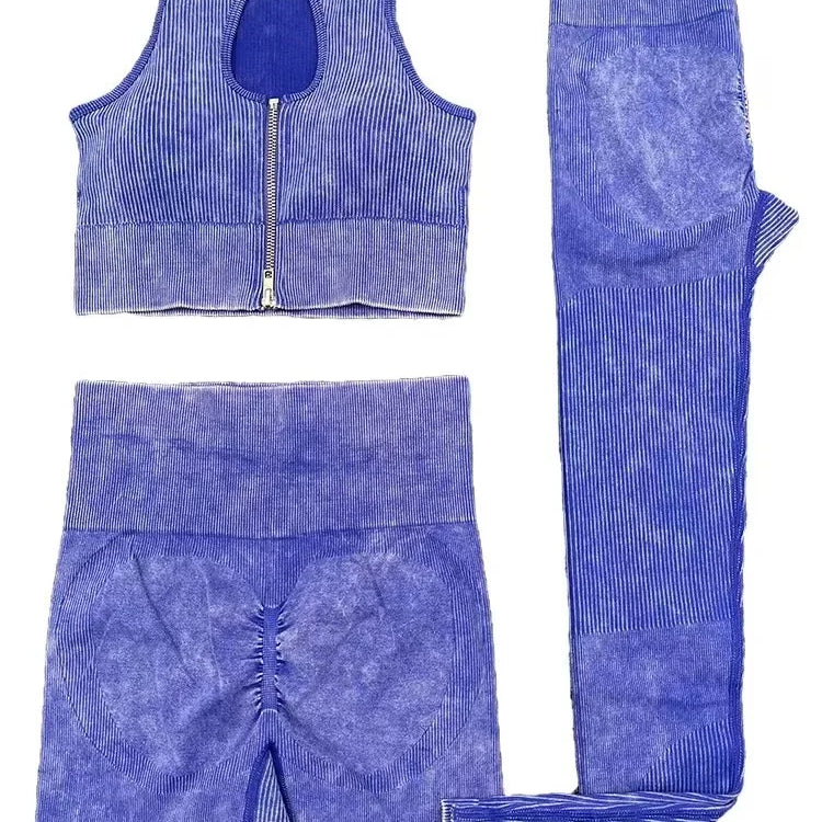 2PCS Seamless Frosted Yoga Sets Sports Fitness Beauty Back Bra High Waist Hip-lifting Leggings Suits Gym Shorts Sets for Women 3PCS Deep Purple