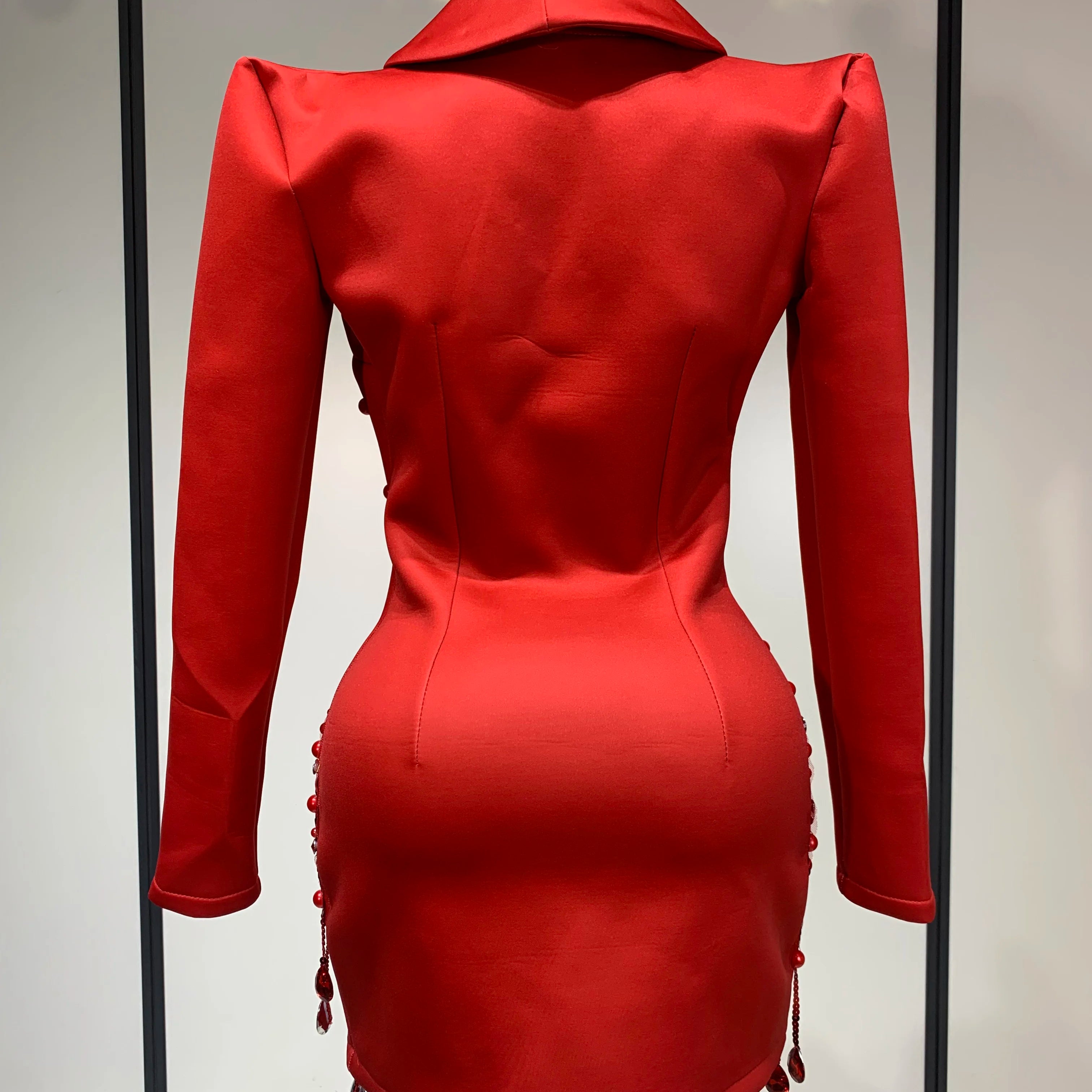 Luxury Rhinestone Deep V-Neck Slim Fit Red Suit Dress 2025 New Fashion Celebirty Elegant Evening Club Party Dresses