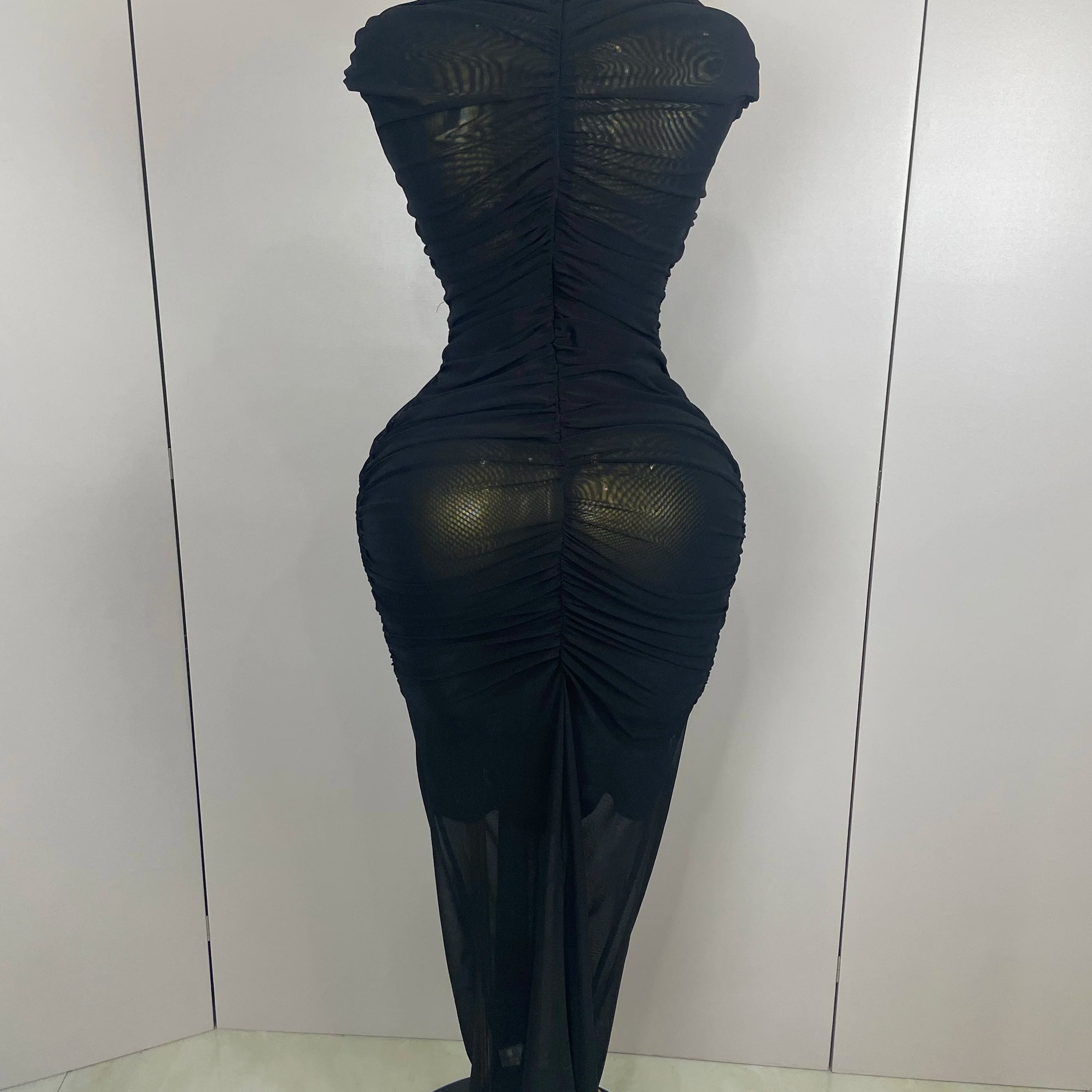 Sexy Sleeveless O-Neck Bodycon Mesh Long Dress 2025 Women Hollow Out Celebrate Fashion Show Celebrity Evening Party Club Dress