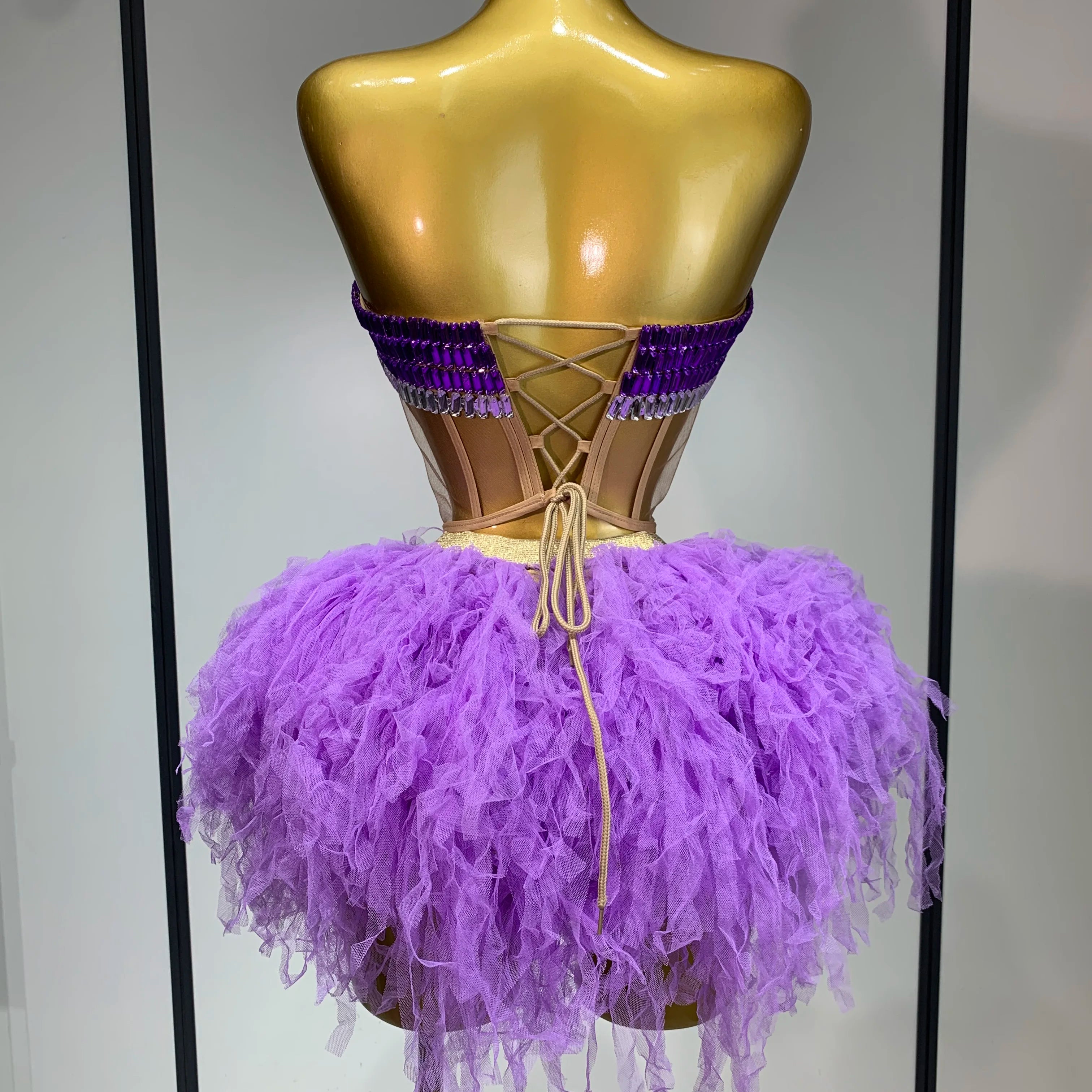 Sparkly Rhinestones Sexy See Through Blackless Two Pieces Set Women Luxury Birthday Outfit Evening Party Stage Perform Outfit