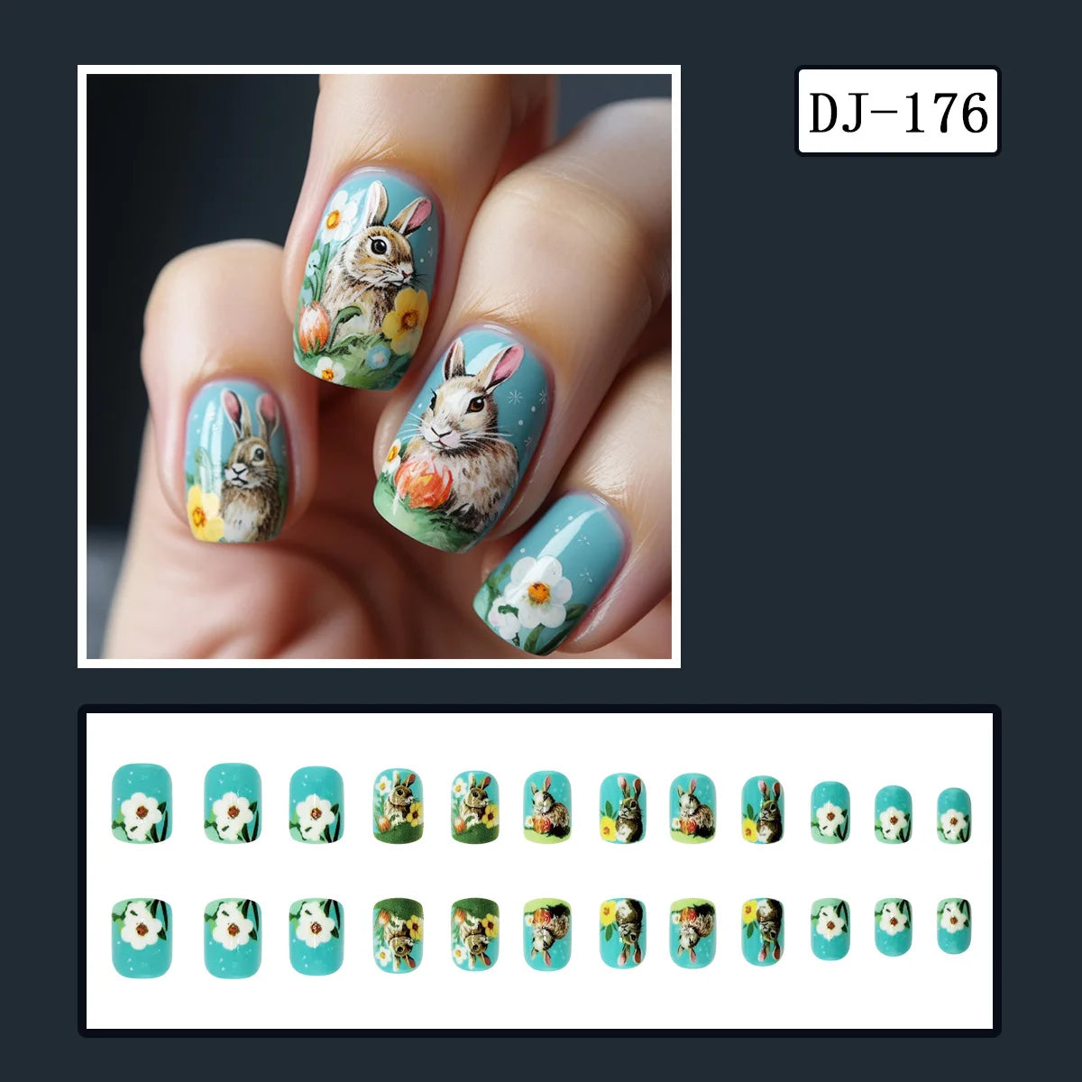 24pcs Easter Cute Rabbit Press On Nails Spring Daisy Flower Design Fake Nail Tips for Girl Women Wearable Short Cute False Nails style 3