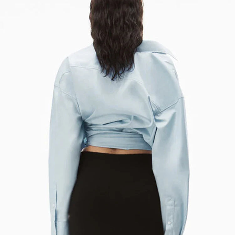 Solid Irregular Designer Blouses For Women Lapel Long Sleeve Patchwork Button Casual Blouse Female Fashion Clothing