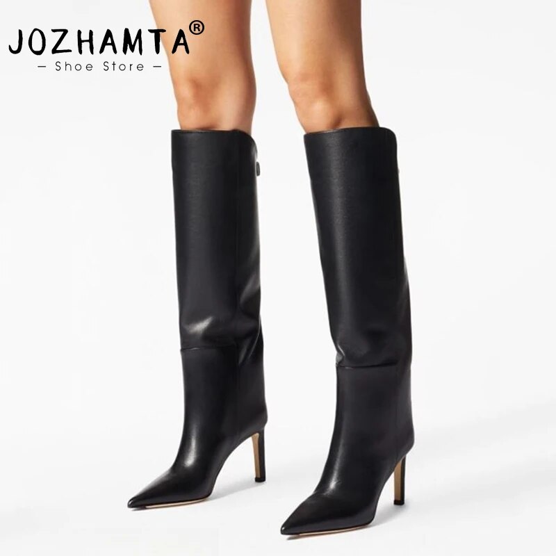 Bottes hautes en cuir pour femmes, taille 34 à 43, marque de luxe, chaussures Sexy à talons Super hauts, bottes longues en cuir, hiver 2024