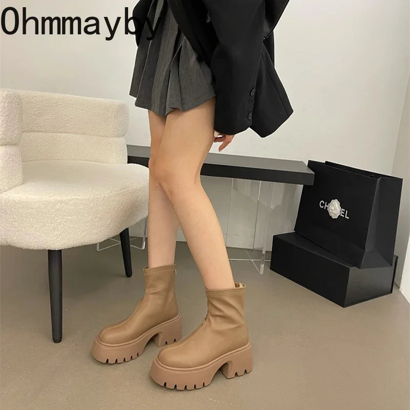 Winter Ankle Boots For Women Fashion Back Zippers Short Boots Female Elegant Platform Thick Bottom Women's Knight Botties