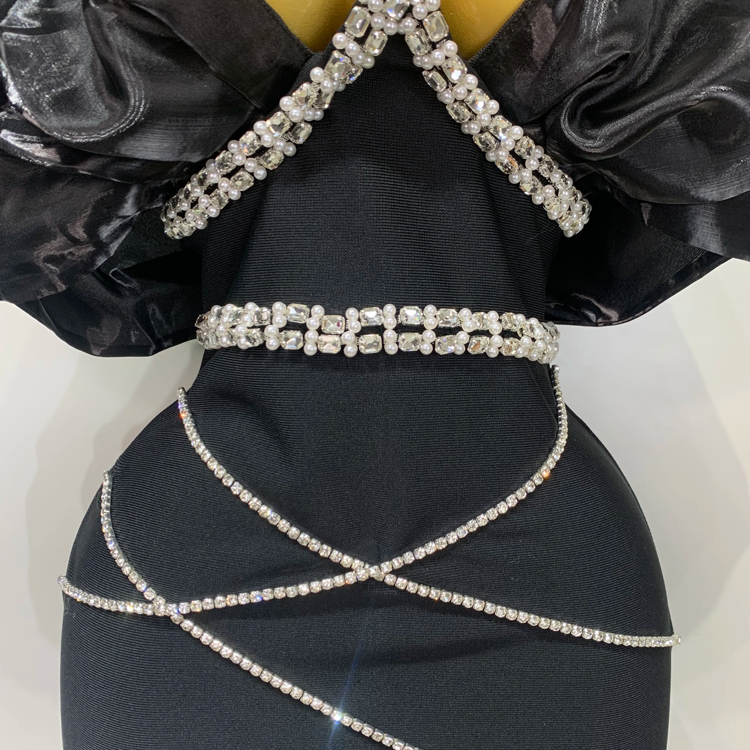 Women Sexy Backless Sparkly Diamonds Black Long Bodycon Bandage Dresses Luxury Birthday Party Celebrity Elegant Knitted Clothing