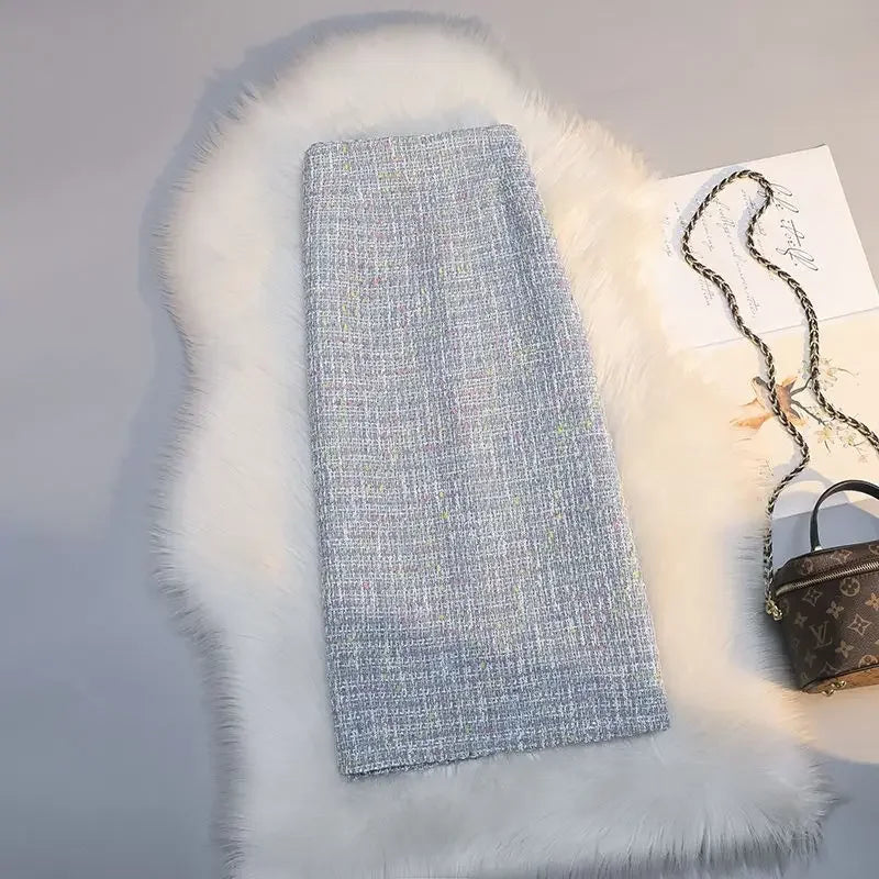 2023 Women's Autumn Winter Fashion Long High Waist Skirts Female Slim Casual A-line Skirts Ladies Plaid Tweed Skirts Y623