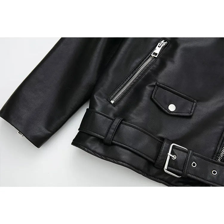 Women Autumn Fashion Imitation Leather Loose Jacket Coat Vintage Long Sleeve Zipper Female Outerwear Chic Tops