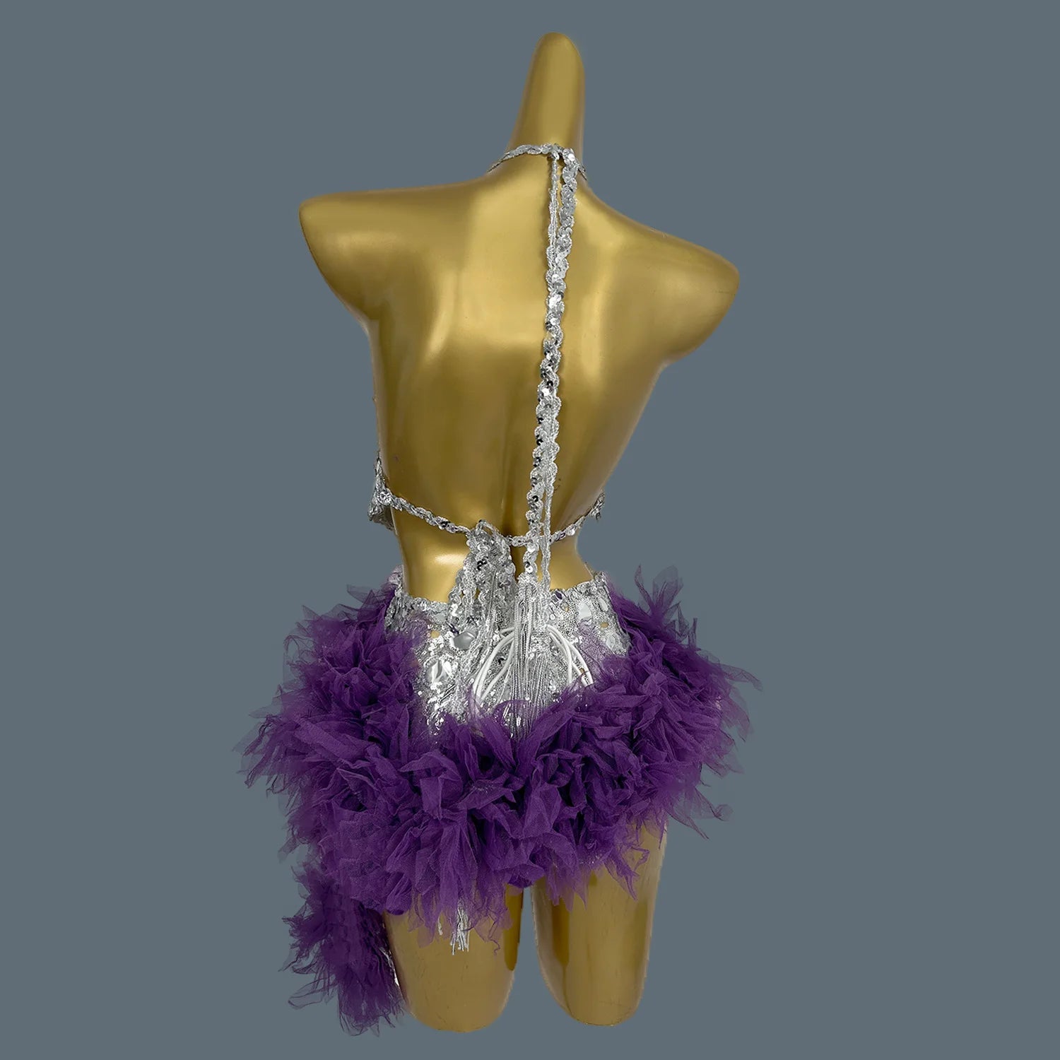 Sparkly Purple Sequins Leotard Bling Sexy Dance Fringes Bodysuit Costume Birthday Outfit Singer Stage Wear Yuanjing