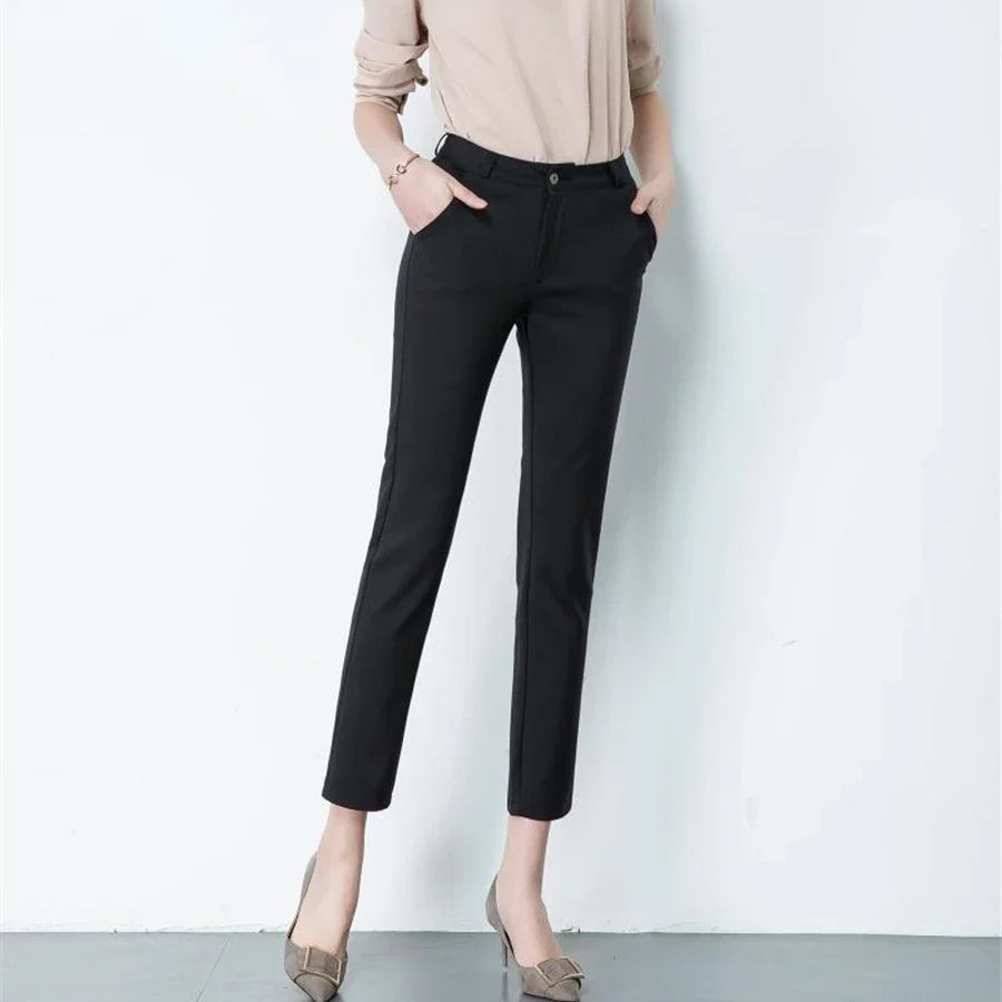 High Waist Office Elegant Slim 90cm Ankle-length Trousers Pencil Pants Women Spring Summer S-4xl Casual Formal Pantalones black