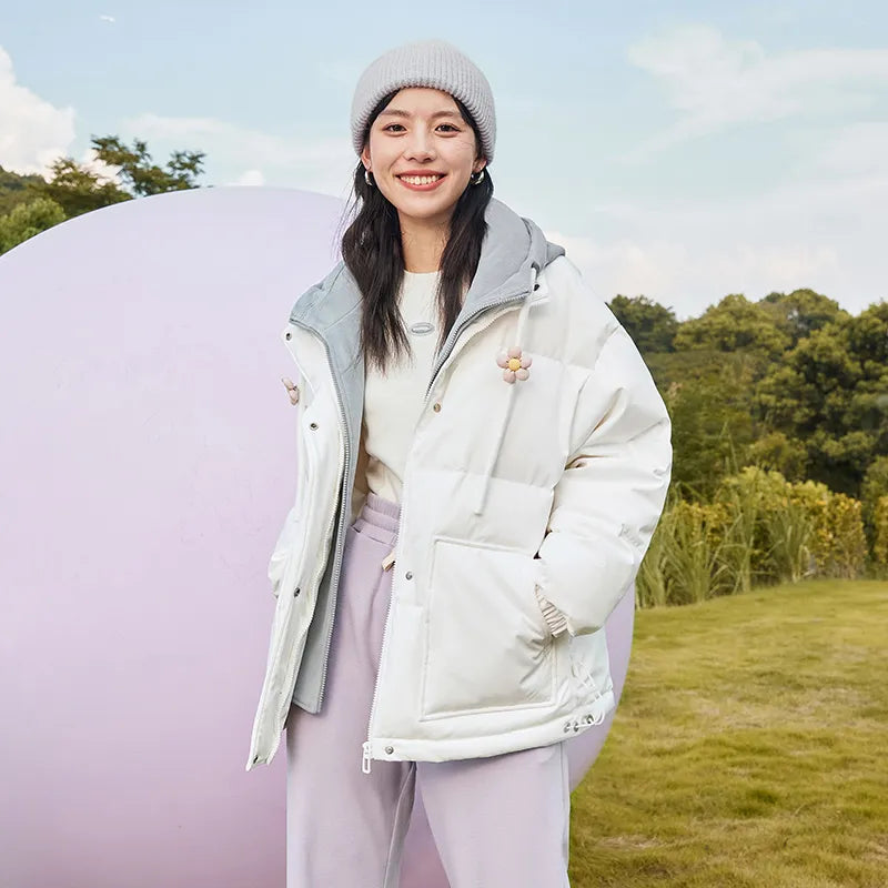 Semir Down Jacket Women Hooded Splicing Fake Two Winter New Oversize Flower Thick Coat Sweet
