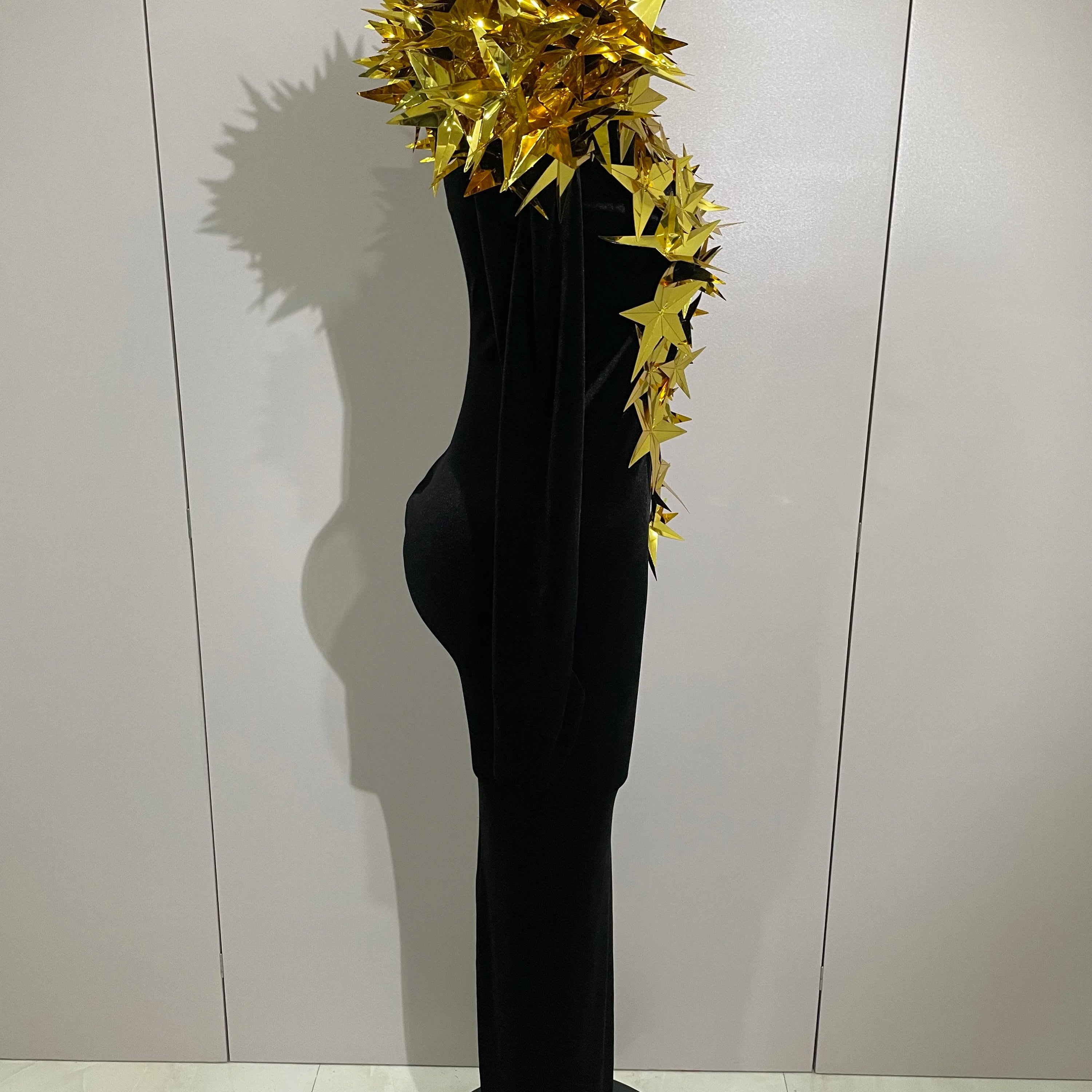 2025 New Shiny Gold Star Rhinestone Velvet Long Dress Women Evening Birthday Party Club Gala Hosts NightClub Bar Stage Costumes