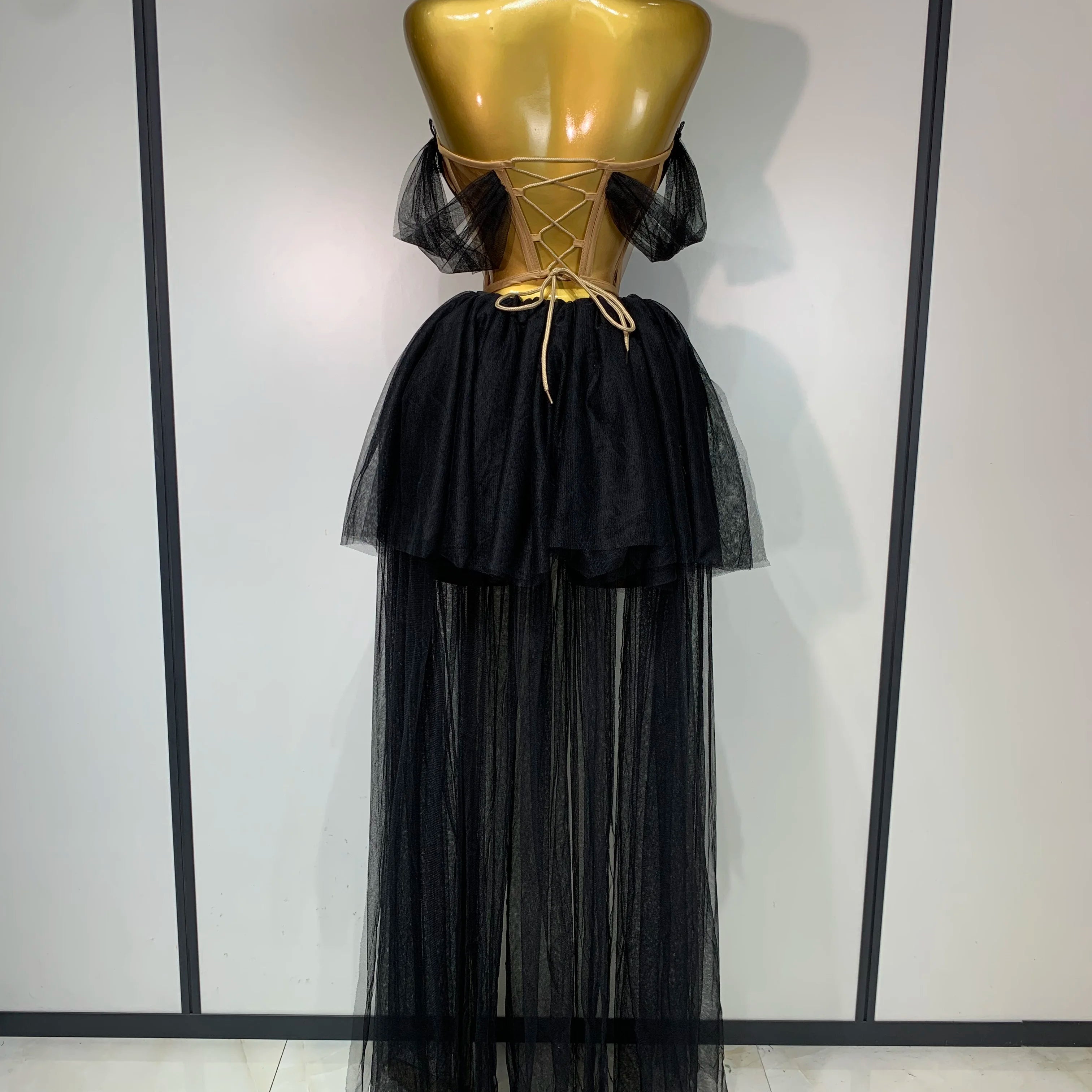 2025 New Arrived Sexy Cute Mesh Tops Skirt 2 PCS Set Women Celebrate Party Birthday Nightclub Performance Stage Show Outfit