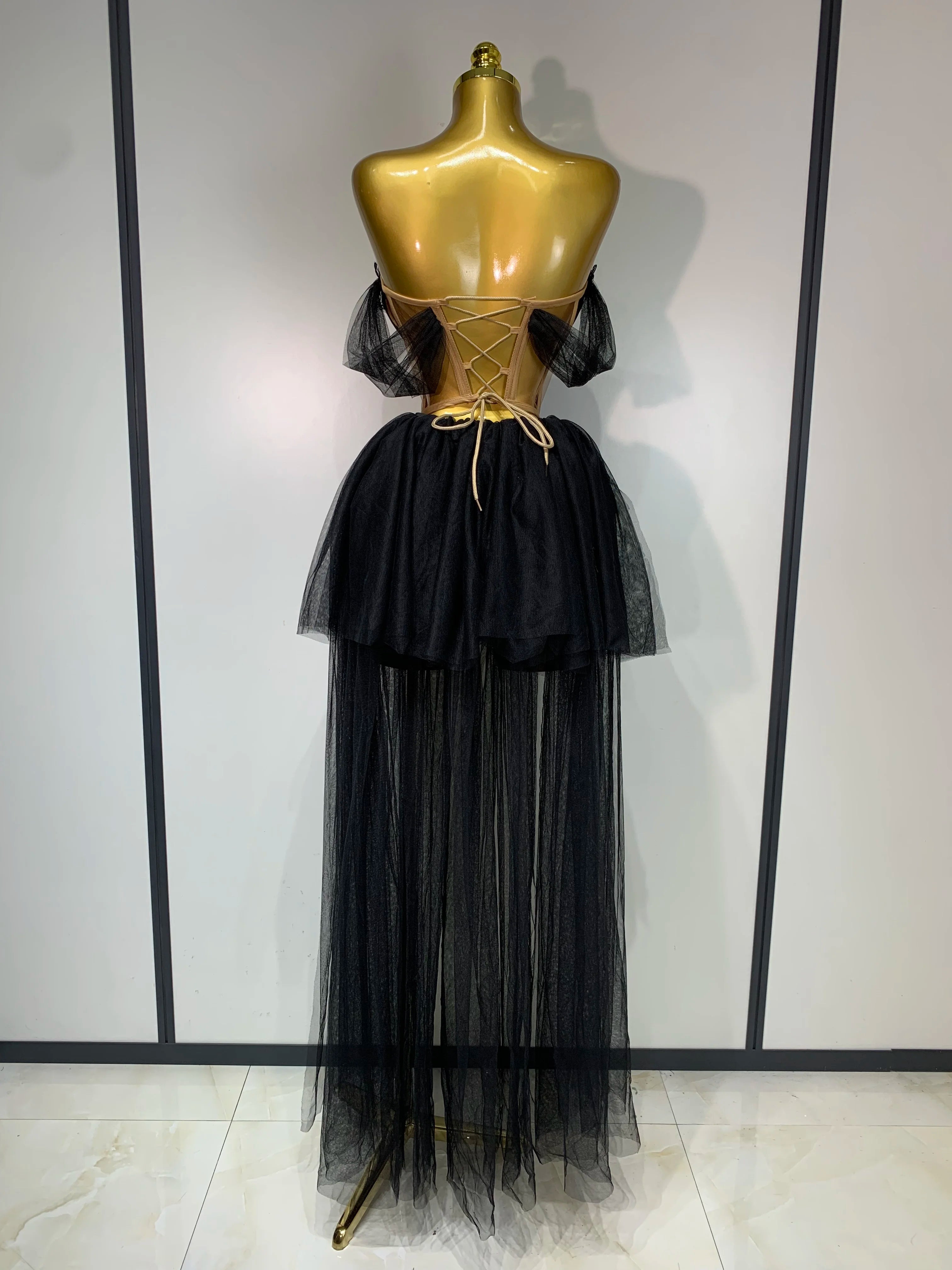 2025 New Arrived Sexy Cute Mesh Tops Skirt 2 PCS Set Women Celebrate Party Birthday Nightclub Performance Stage Show Outfit