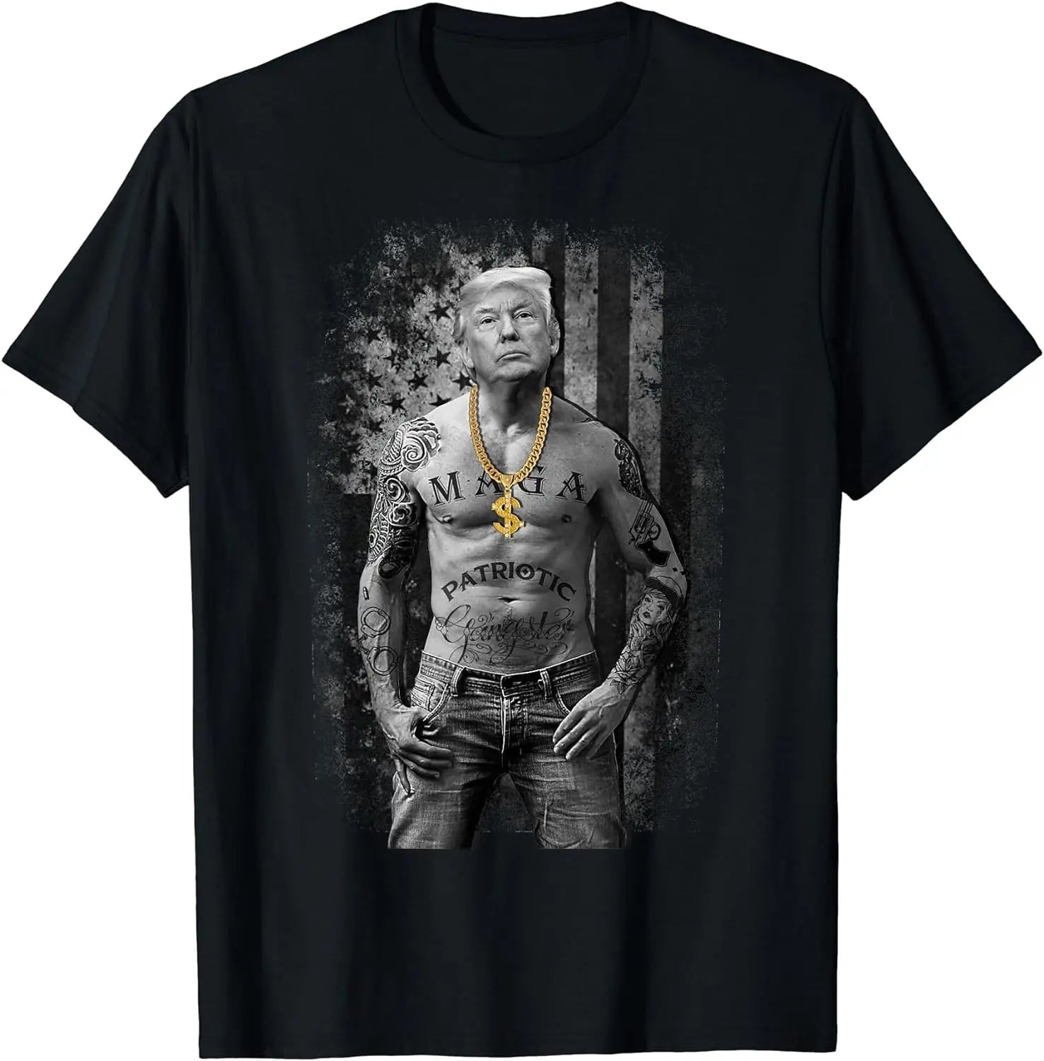 Pro Trump Patriotic Gangster T-Shirt - Anti-Liberal Republican Gift - Black Cotton Crew Neck Adult Classic Fit