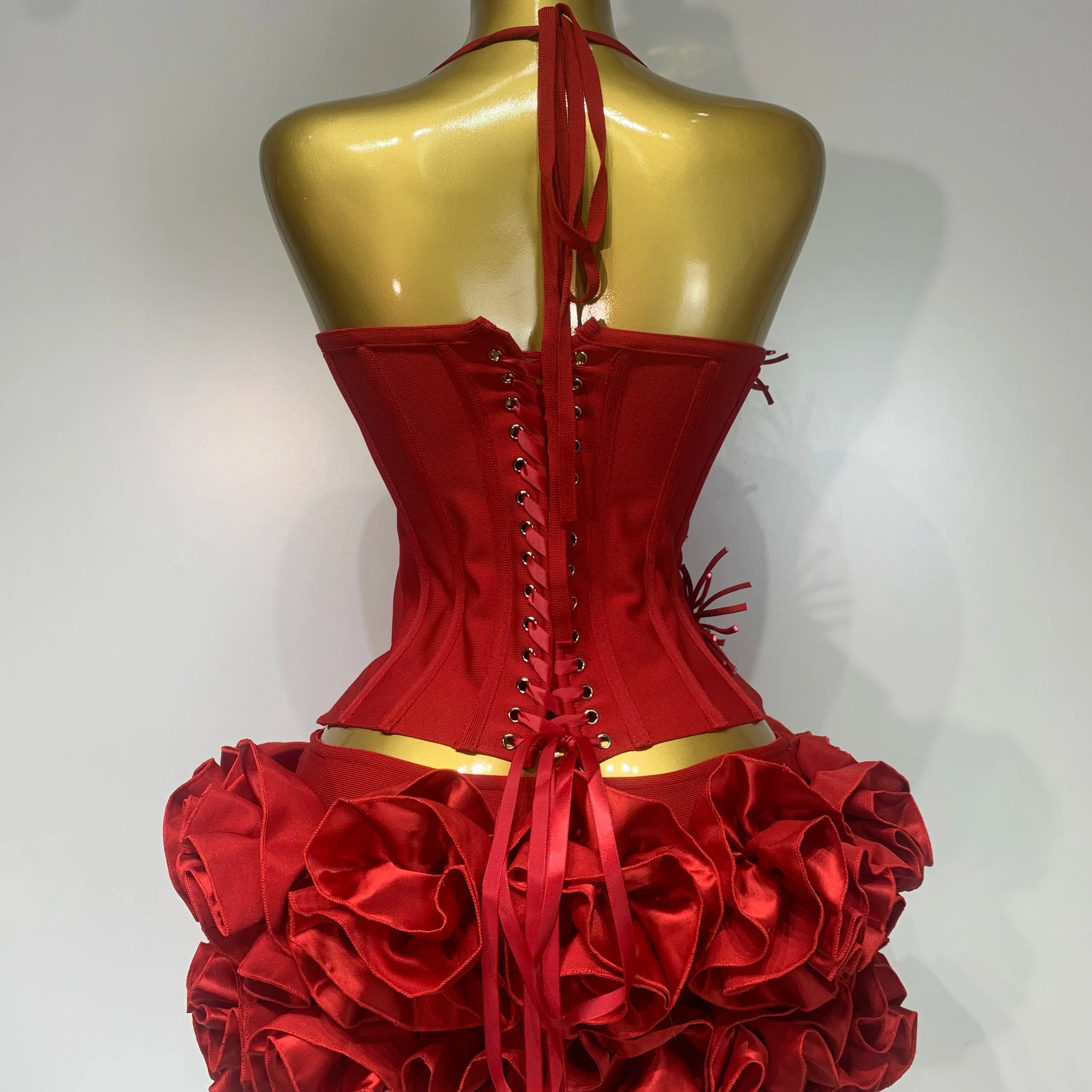 Women Fashion Sexy Halter Prom Gown Celebrity Club Two Piece Set Cocktail Elegant Luxury Birthday Party Red Black Bandage Outfit