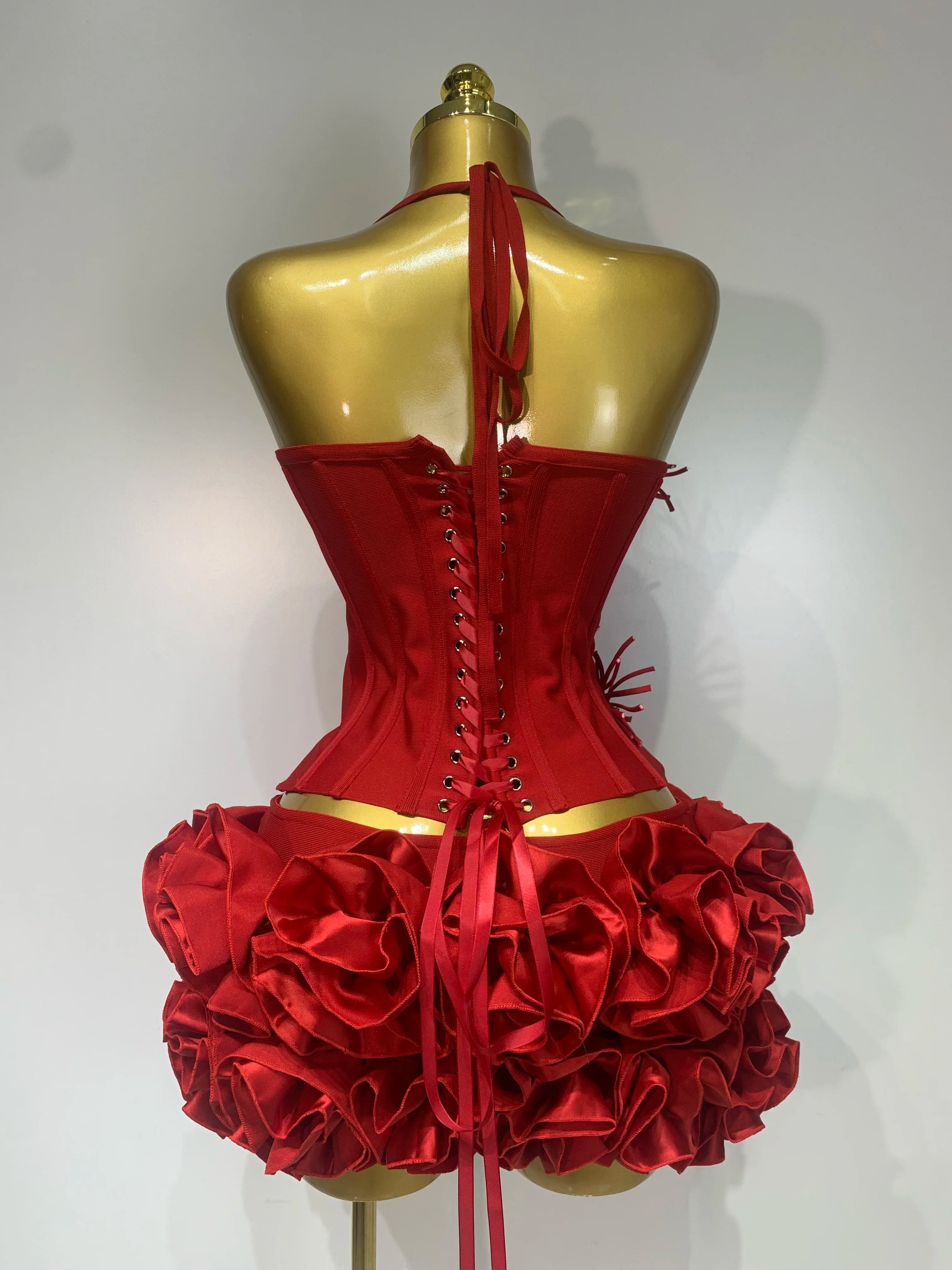 Women Fashion Sexy Halter Prom Gown Celebrity Club Two Piece Set Cocktail Elegant Luxury Birthday Party Red Black Bandage Outfit